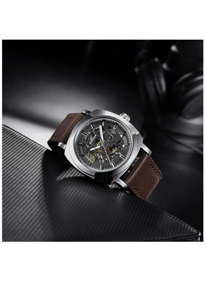 BENYAR Automatic Men’s Skeleton Watch with Genuine Leather Strap  Mechanical Movement  30M Waterproof Wrist Watch with Luminous Hands BY5121 - Image 3